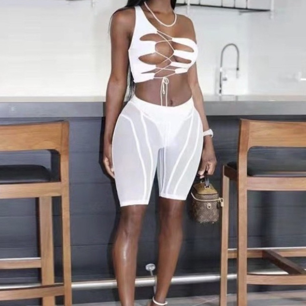 “Strapped Up” White Spandex Set